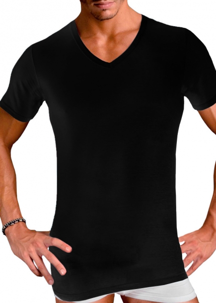 Svart herr T-shirt V-ringad - Uomo fr�n cotonella